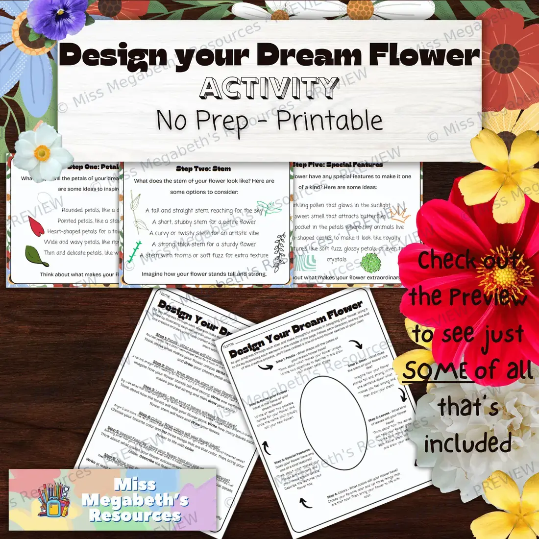 Design your Dream Flower Activity - Printable | Multiple Versions, B&W and Color Copies, etc — image 4