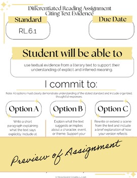 Citing Text Evidence Differentiated Reading Assignment | RL.6.1 | Middle School ELA — image 3