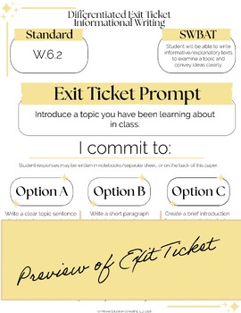 Informational Writing Differentiated Exit Tickets (Quick Checks) | W.6.2 | MS ELA — image 3