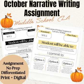 October Narrative Writing Differentiated Assignment | W.6.3 | Middle School ELA
