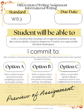 October Narrative Writing Differentiated Assignment | W.6.3 | Middle School ELA — image 3