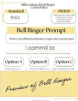 Main Idea (Central Idea) Bell Ringers | Middle School ELA Warm Ups | RI.6.2 — image 2