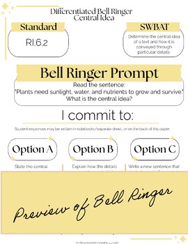 Main Idea (Central Idea) Bell Ringers | Middle School ELA Warm Ups | RI.6.2 — image 3