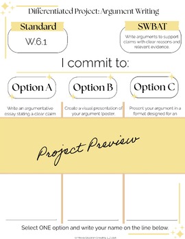 Argument Writing Differentiated Project | W.6.1 | Middle School ELA — image 4