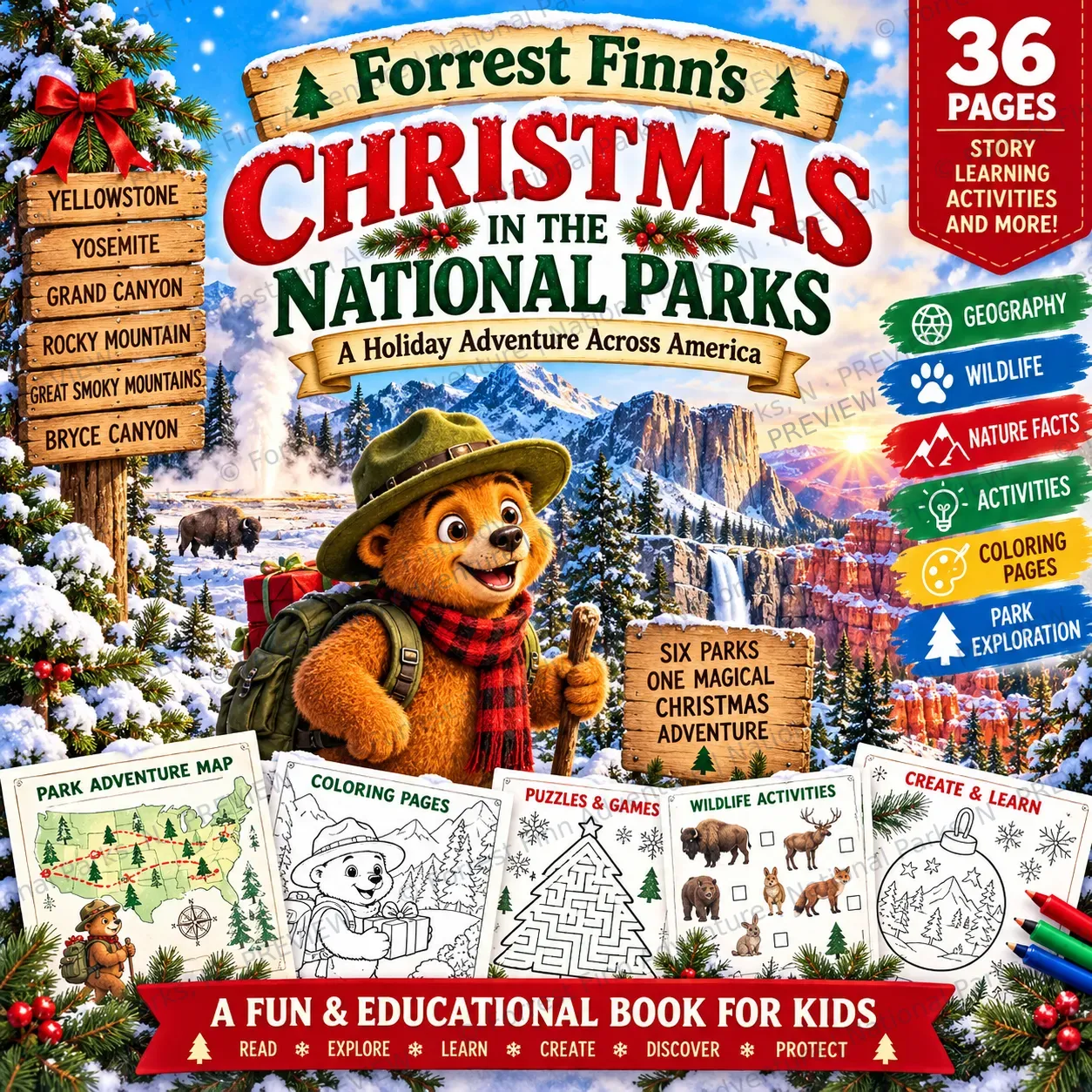 Christmas Around the National Parks | Holiday Story & Activities | Geography & Winter Wildlife | Pre-K–4th