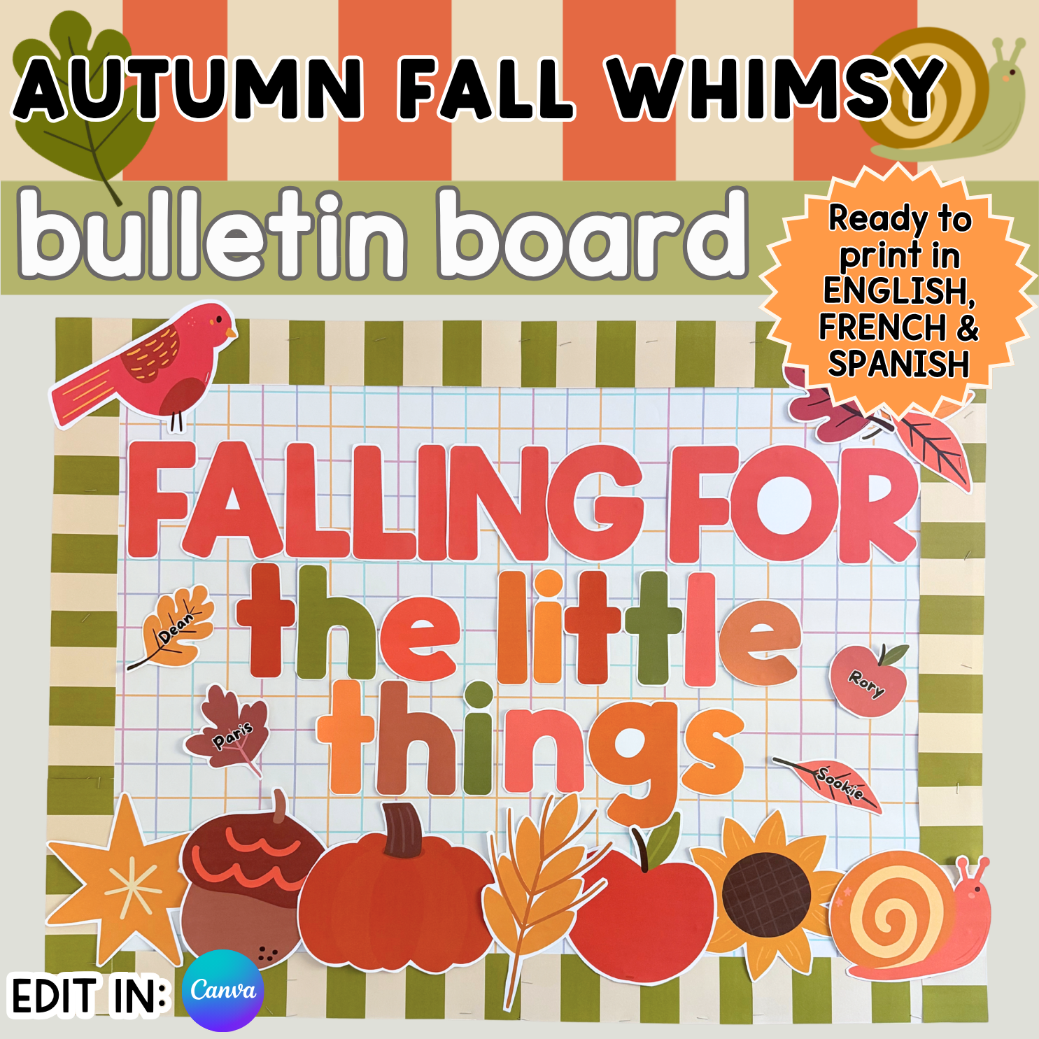 Autumn Fall Whimsy Bulletin Board | English French Spanish | Whimsical Decor — image 2