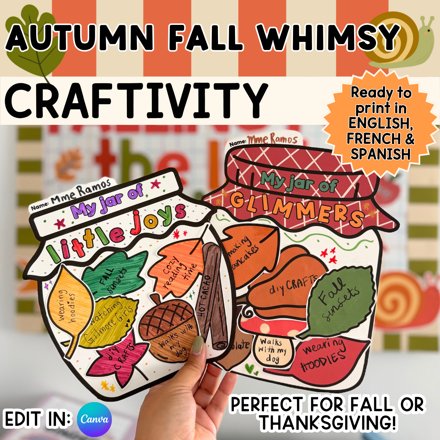 Autumn Fall Craft | English French Spanish | Thanksgiving Craftivity — image 2