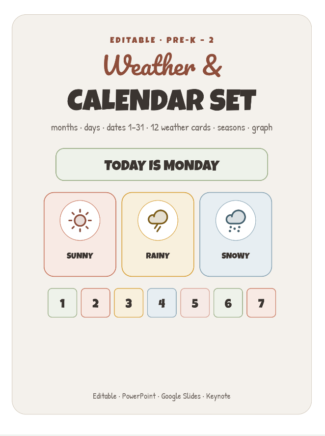 Weather Calendar Set Editable