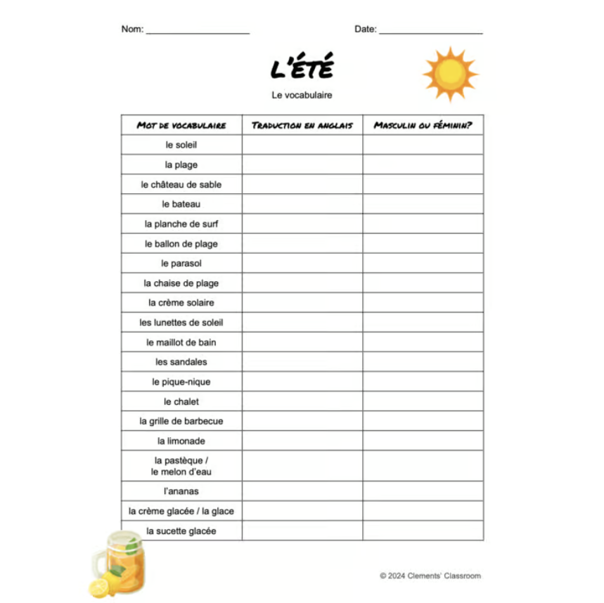 L'été - French Summer Vocabulary, Word Wall & Loto / Bingo — image 2