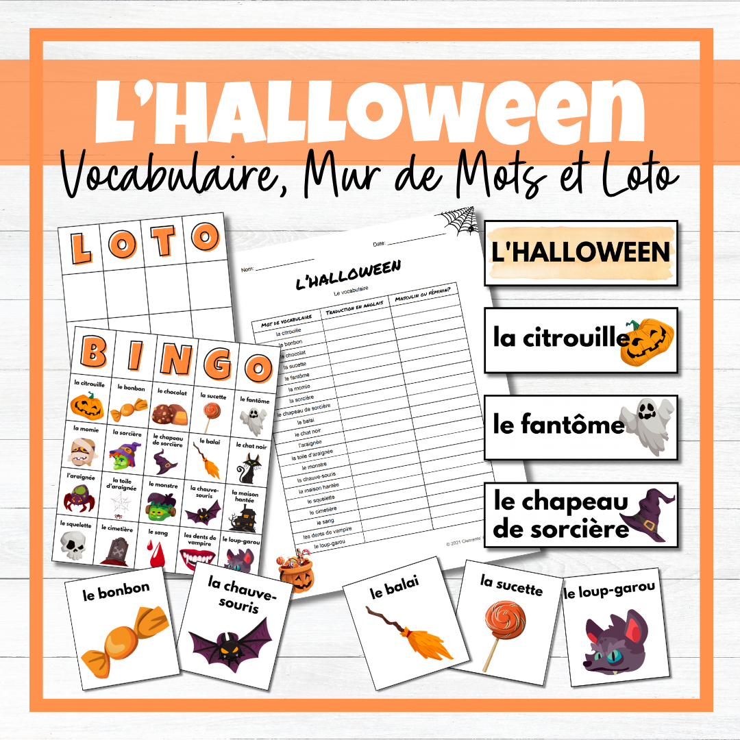 Halloween - French Vocabulary Activity, Word Wall & Loto/Bingo