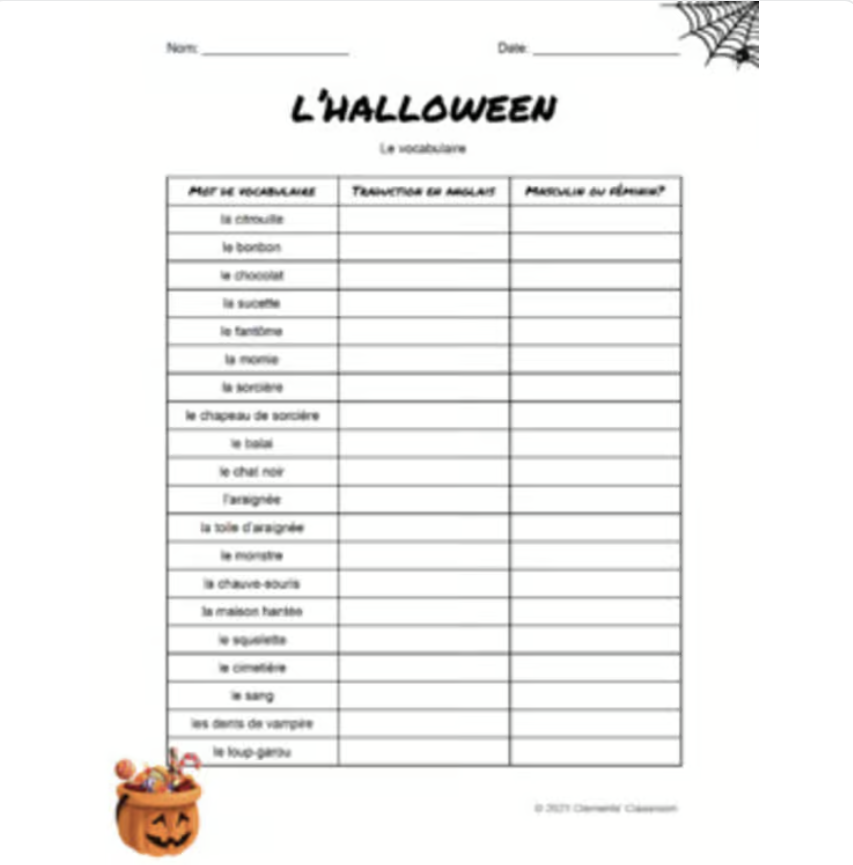 Halloween - French Vocabulary Activity, Word Wall & Loto/Bingo — image 2