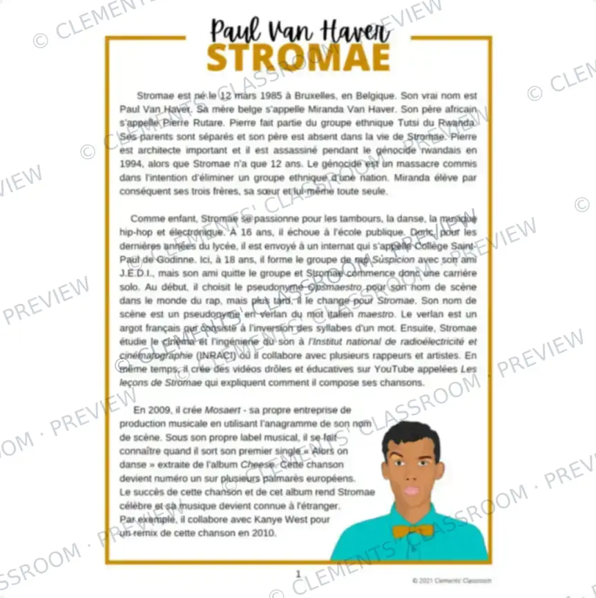 Stromae : Biographie d'un Francophone célèbre - French Biography Reading Comprehension — image 2