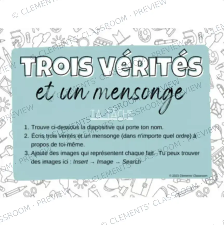 Trois vérités et un mensonge - French Google Slides™ Activity & Game — image 2