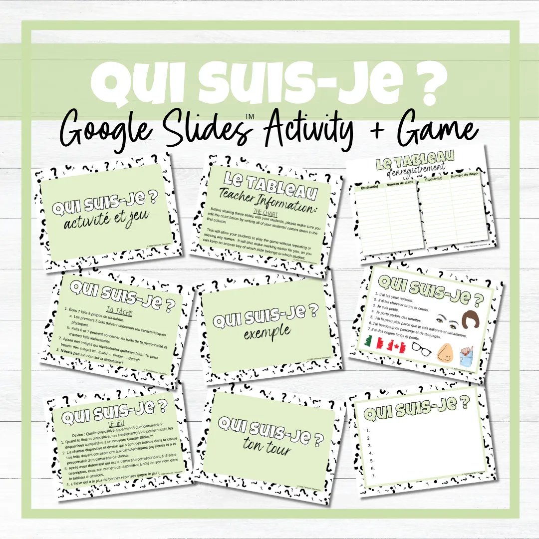 Qui suis-je ? - French Je me présente Google Slides™ Activity & Game