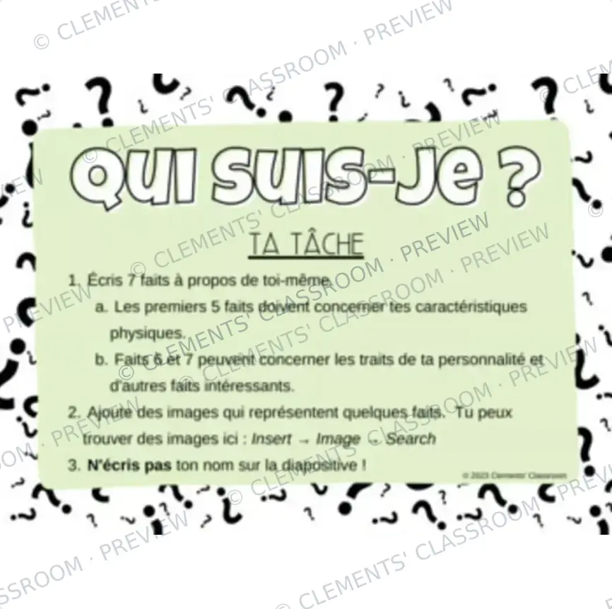 Qui suis-je ? - French Je me présente Google Slides™ Activity & Game — image 2