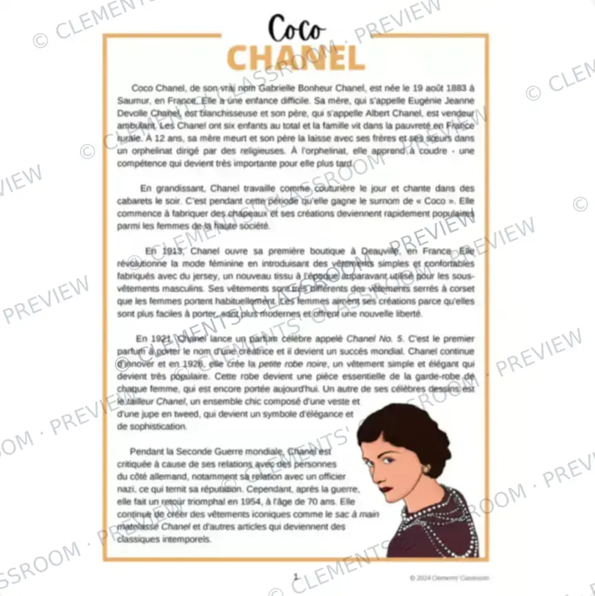 Coco Chanel : Biographie d'une créatrice de mode - French Biography Reading Comprehension — image 2