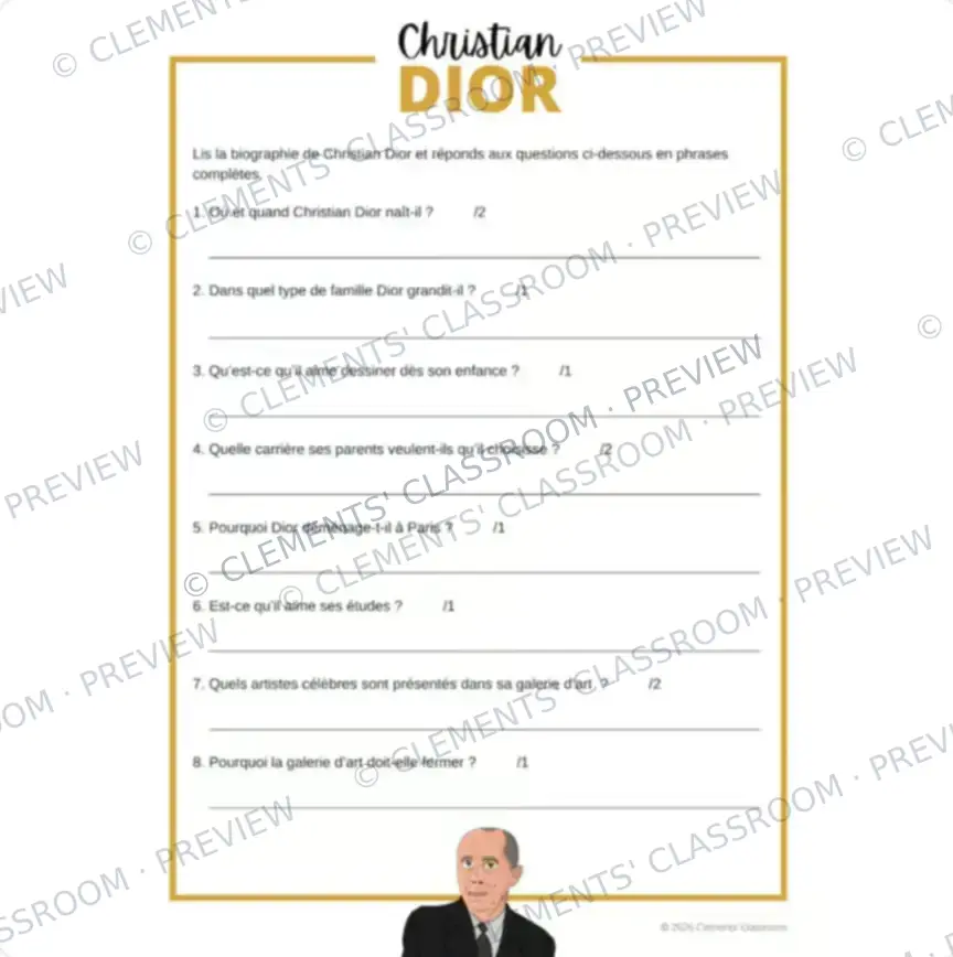 Christian Dior : Biographie d'un créateur de mode - French Biography Reading Comprehension — image 3