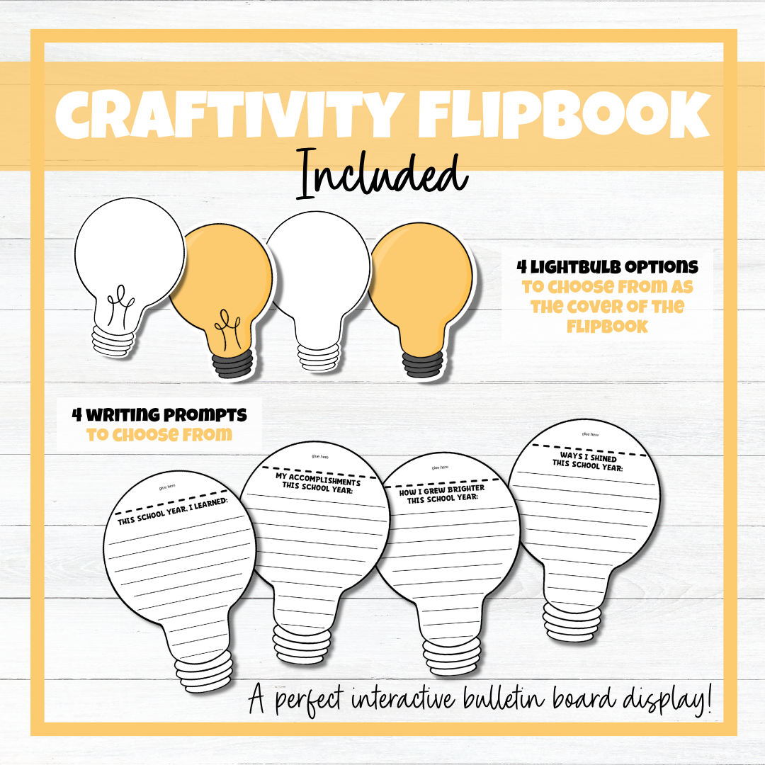 End of School Year Lightbulb Bulletin Board, Craftivity Flipbook, & Worksheets — image 3