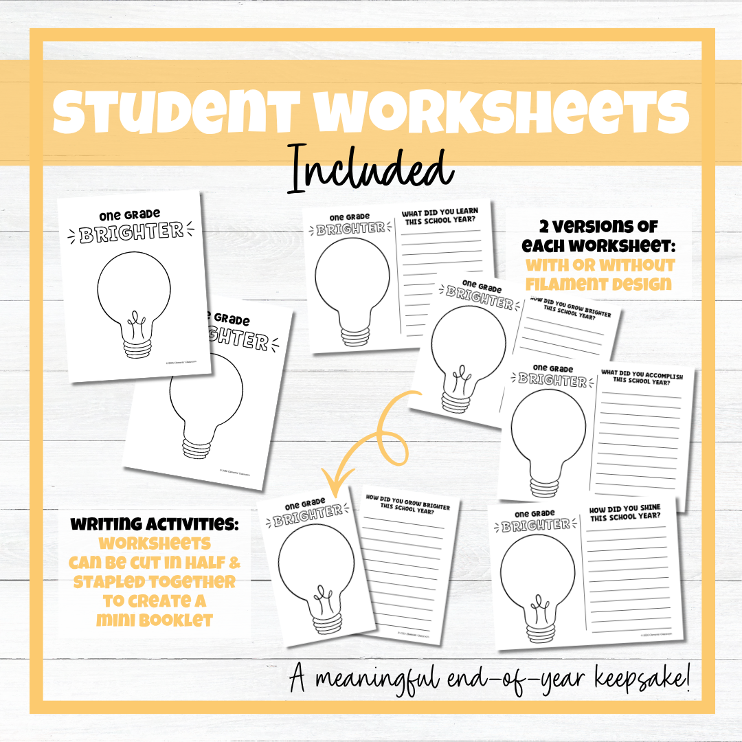 End of School Year Lightbulb Bulletin Board, Craftivity Flipbook, & Worksheets — image 4
