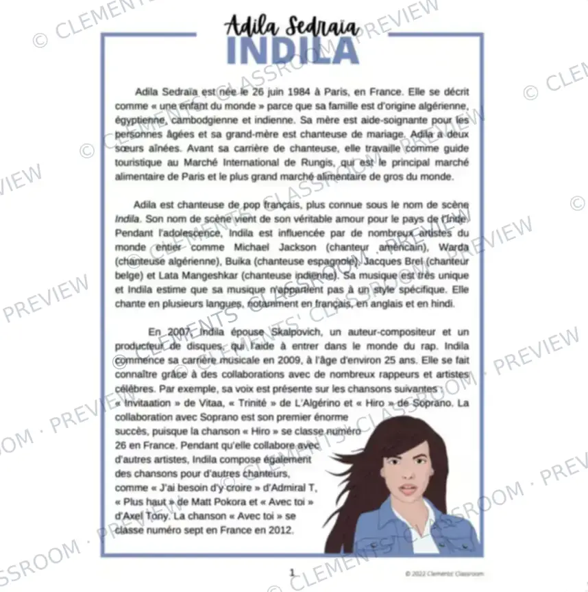 Indila : Biographie d'un Francophone célèbre - French Biography Reading Comprehension — image 2