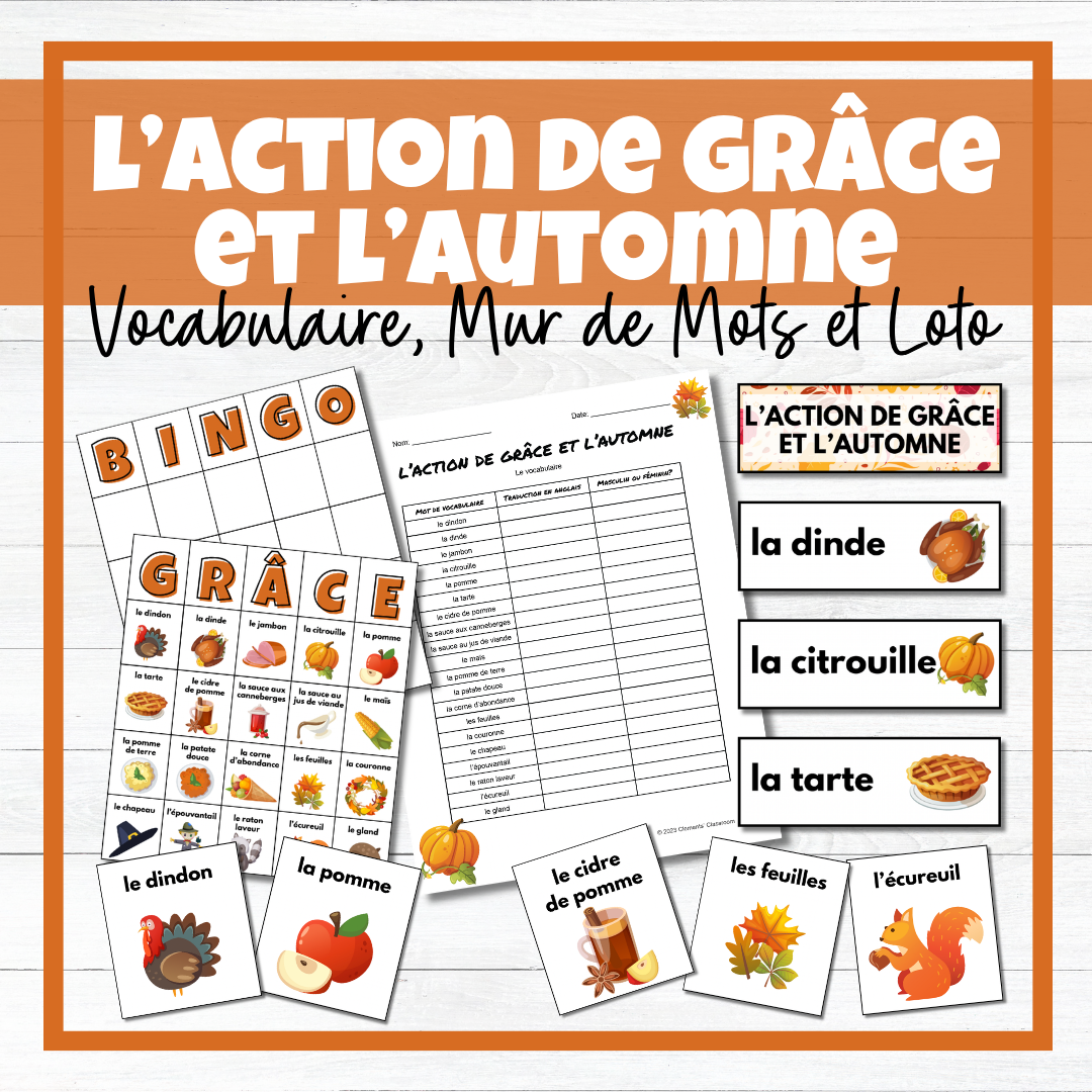 Action de grâce & Automne - French Thanksgiving Fall Vocab Word Wall & Loto/Bingo