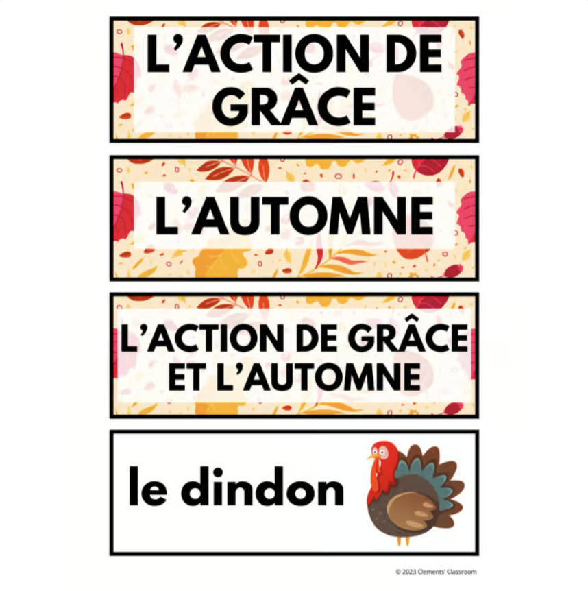 Action de grâce & Automne - French Thanksgiving Fall Vocab Word Wall & Loto/Bingo — image 3