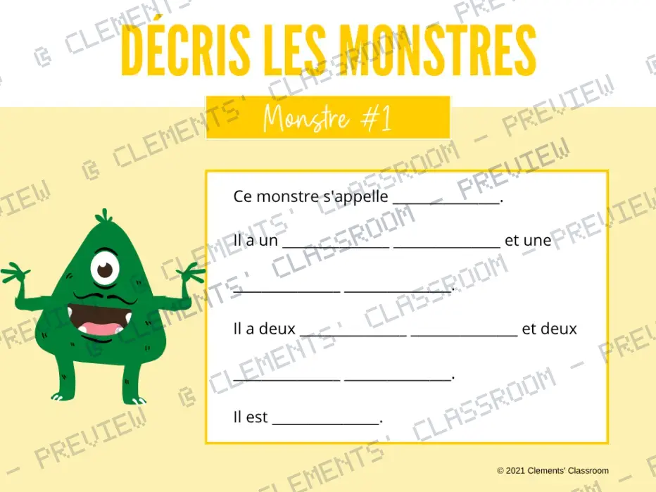 Décris et dessine les monstres! - Parties du corps - Google Slides™ Writing Activities — image 2