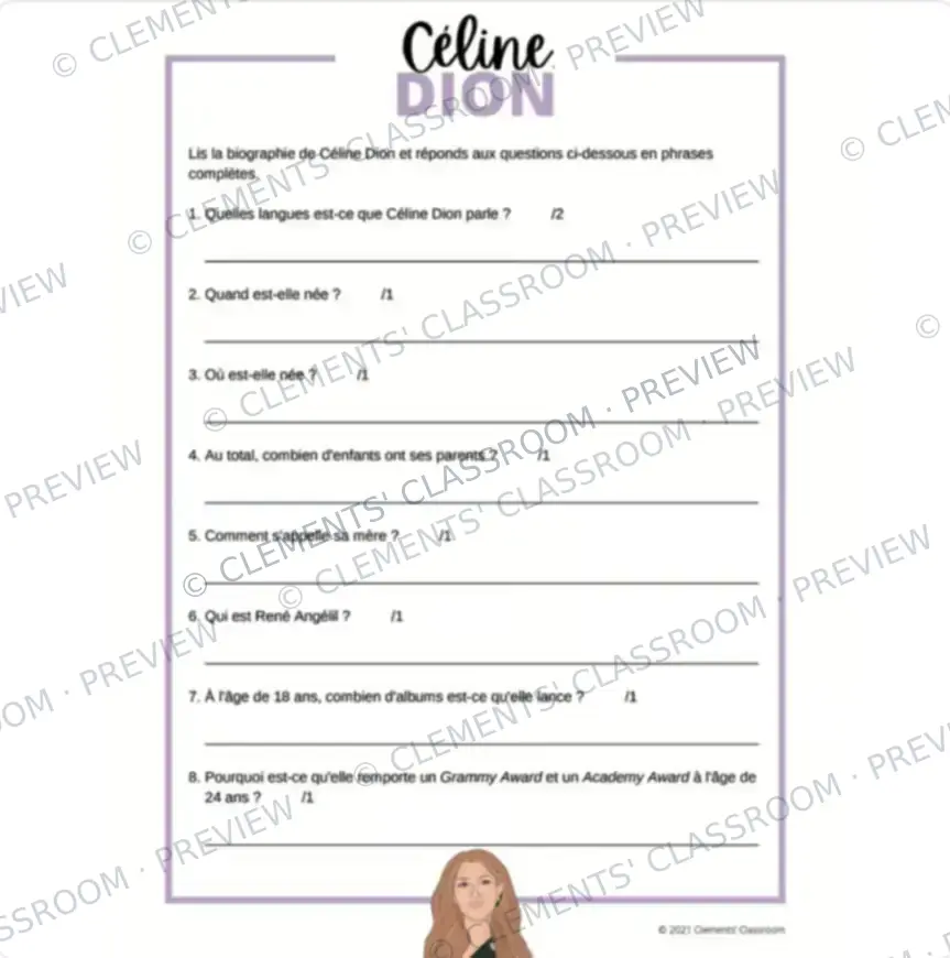 Céline Dion : Biographie d'un Francophone célèbre - French Biography Reading Comprehension — image 3
