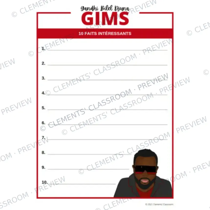 GIMS : Biographie d'un Francophone célèbre - French Biography Reading Comprehension — image 4