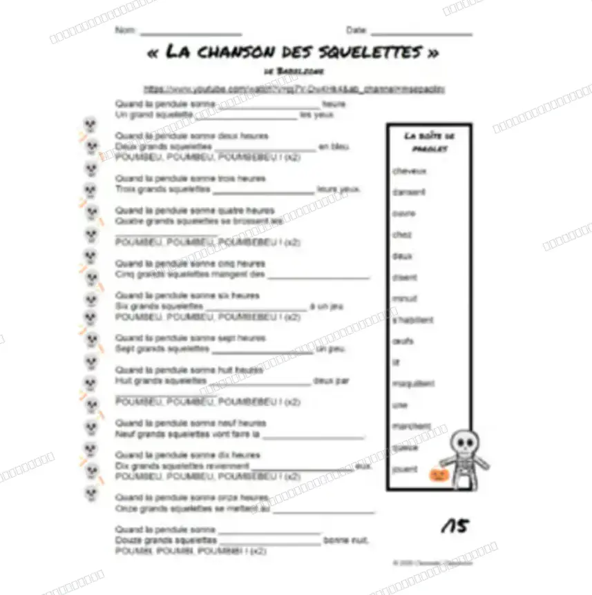 L'Halloween French Songs / Chansons - Fill in the Blanks - Listening Activities — image 3