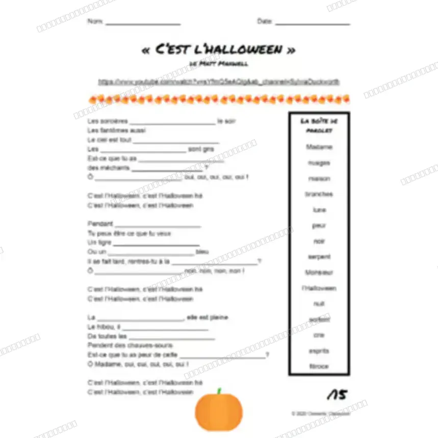 L'Halloween French Songs / Chansons - Fill in the Blanks - Listening Activities — image 2