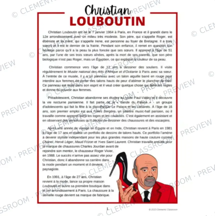 Christian Louboutin : Biographie d'un créateur de mode - French Biography Reading Comprehension — image 2